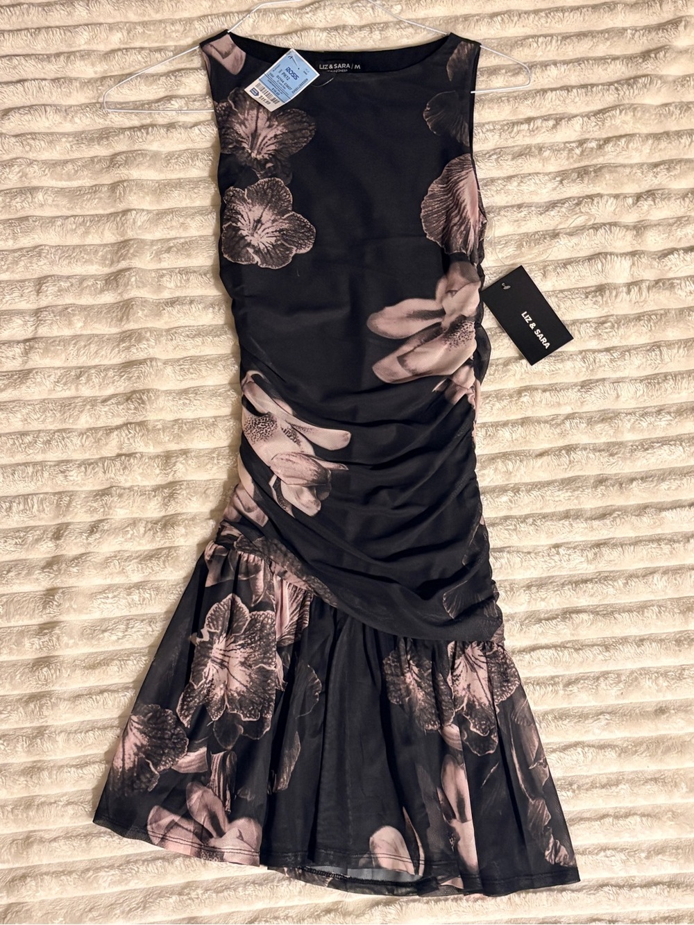 LIZ & SARA Black Midi Dress with Pink Floral Print